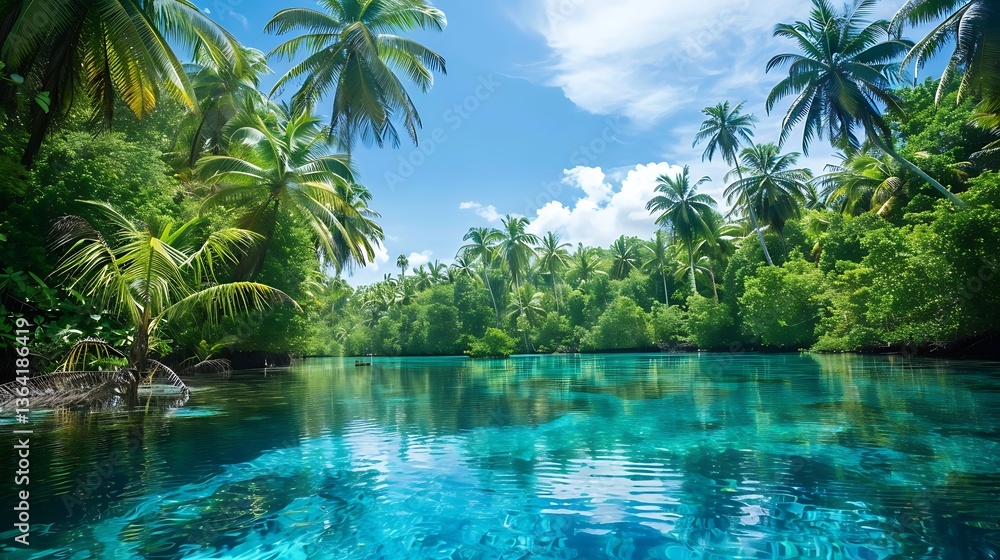 Obraz premium A magical hidden cave with a glowing waterfall flowing into a secret lagoon