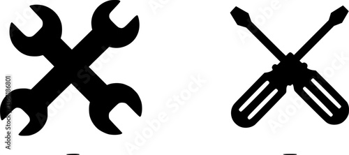 Wrench and screwdriver icon silhouette simple flat vector
