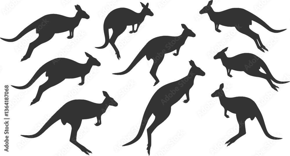 Naklejka premium Set of Kangaroo Silhouette Vector Collection