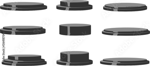 set of cylinder pedestal podium set Minimal scene for product display presentation. Vector geometric platform.