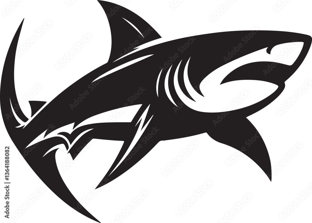 Fototapeta premium shark vector illustration, shark icon silhouette design vector art