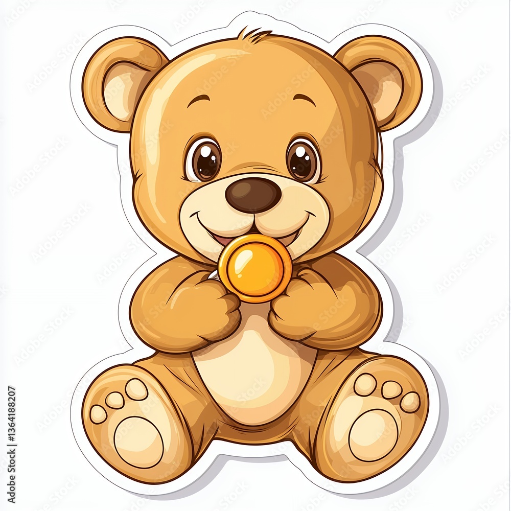 Fototapeta premium Adorable Brown Teddy Bear Holding Gold Coin Cartoon Illustration