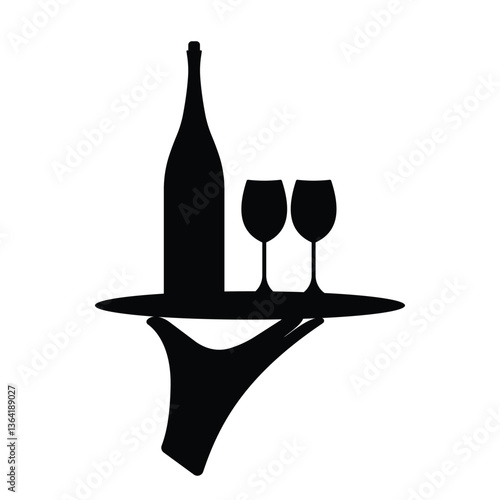 silhouette hand carrying wine glasses on tray