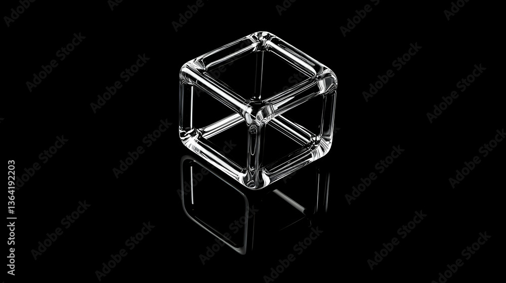 Obraz premium Abstract Geometric Cube With Reflection On Black Background