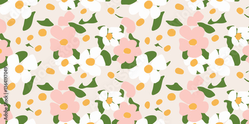 A vibrant floral pattern. A repeating design that brings a fresh and joyful feel to the composition.