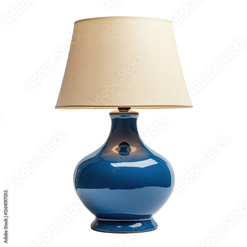 stylish blue table lamp with beige shade, perfect for home decor, isolated on transparent background
