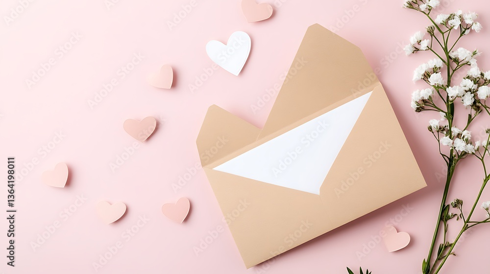 Open Envelope with Hearts, and Flowers. Open Envelope with Hearts, and Flowers.