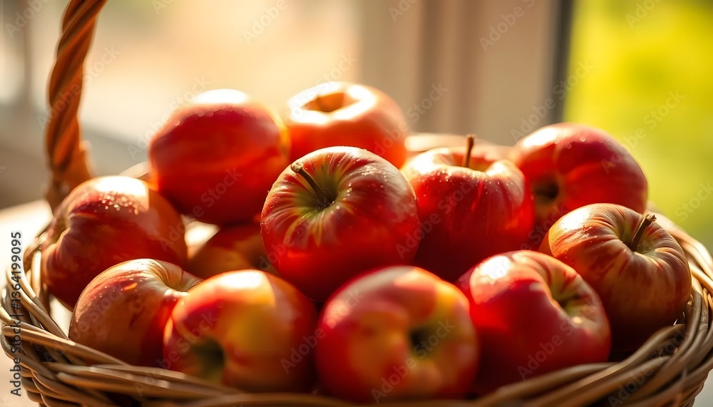 fresh apples in wicker basket at kitchen ,made by Ai fresh apples in wicker basket at kitchen ,made by Ai