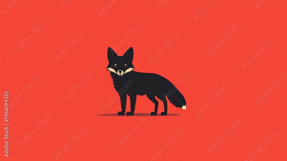 Fototapeta premium Black Fox Illustration with Red Background, and Minimalist Design.