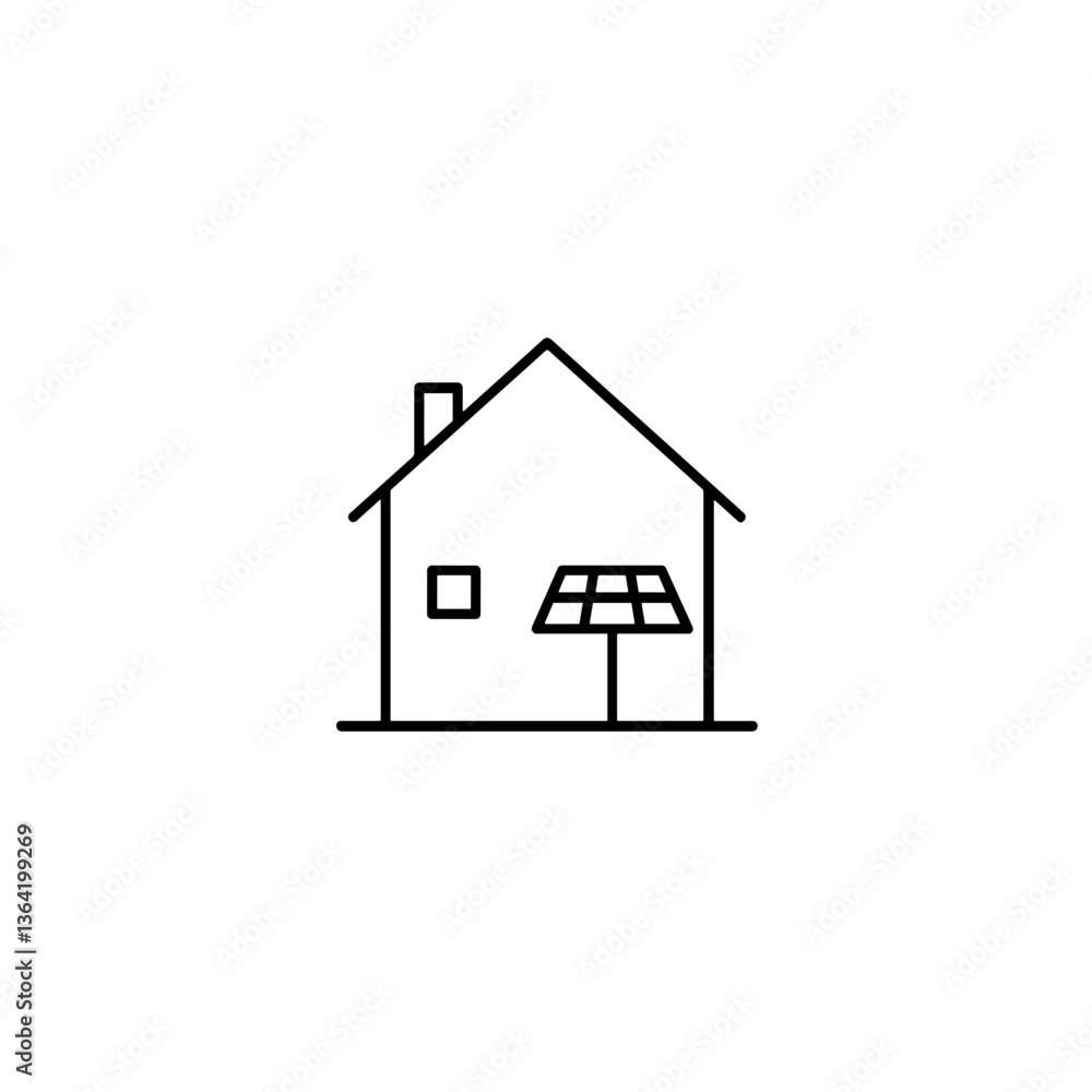 Minimalist eco house with solar panels in simple black outline Minimalist eco house with solar panels in simple black outline