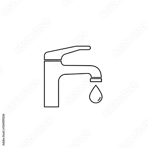 Modern faucet with dripping water outline illustration  