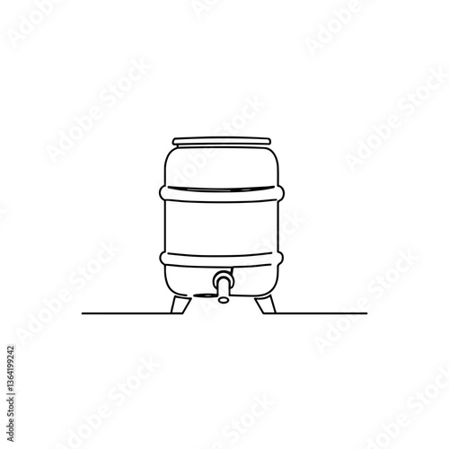 Simple line drawing of a water barrel on a flat surface