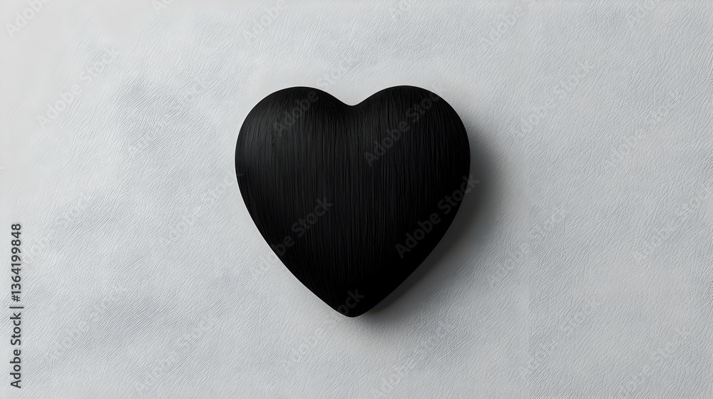 Fototapeta premium Black Heart Shaped Object On Light Gray Background