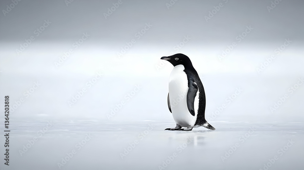 Naklejka premium Single Penguin Walking On Ice