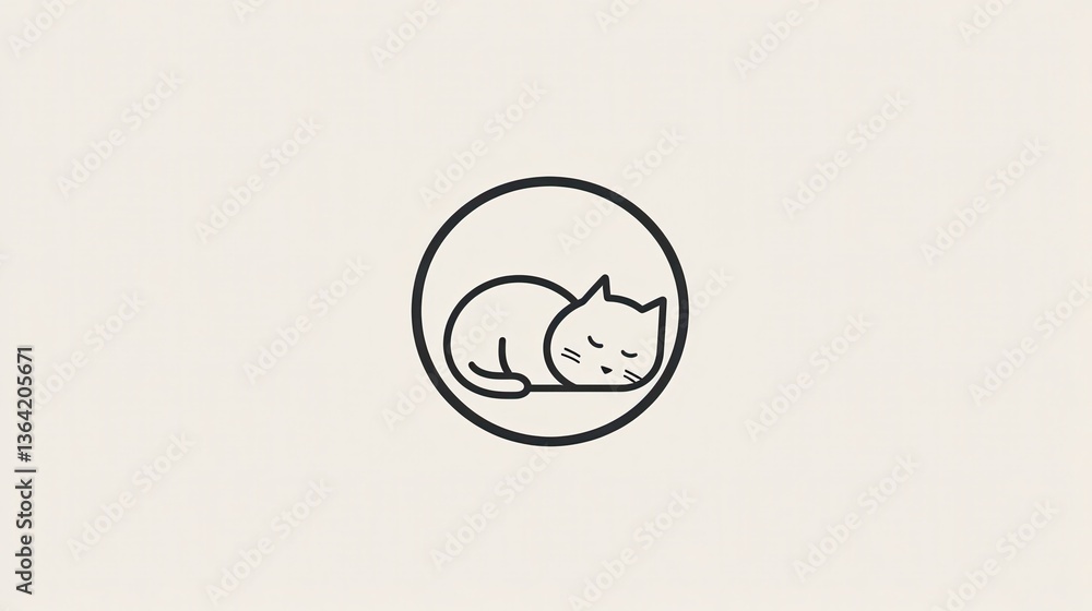 Obraz premium Sleeping Cat Icon with Minimalist Pet Design, and Vector Illustration.