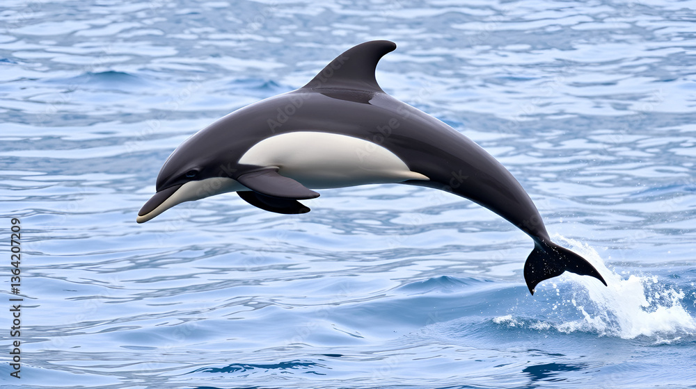 Fototapeta premium Elegant Black and Beige Dolphin Leaping Ocean Mammal Wildlife Aquatic Animal Nature Sea Life Marine Animal Graceful Jump