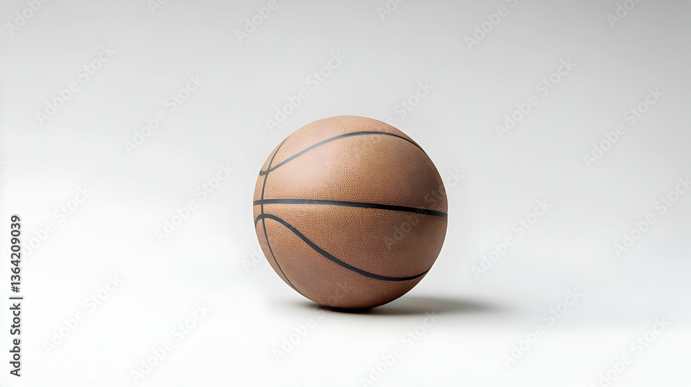 Obraz premium Brown Basketball Isolated On White Background Demonstrating Sport Equipment Detailed Surface Texture and Round Shape
