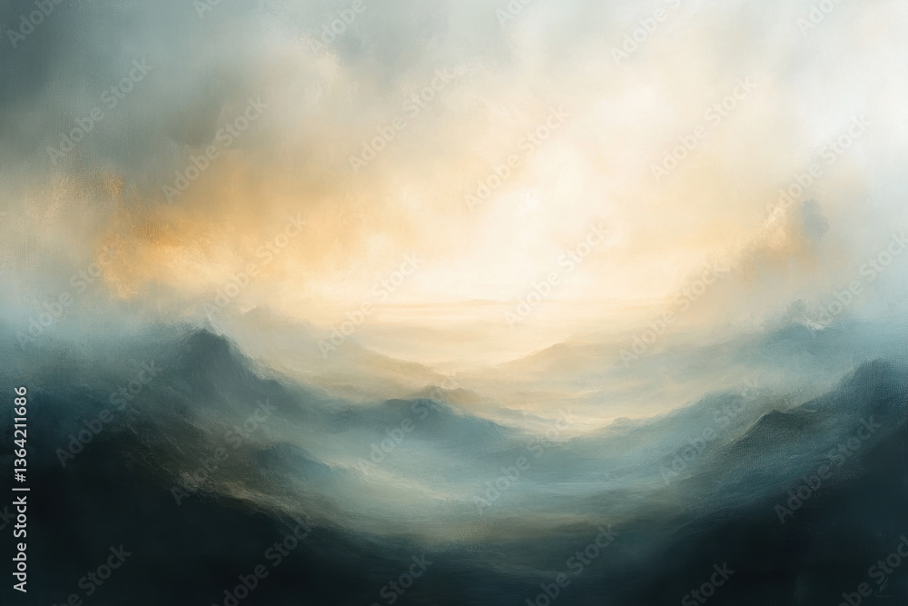 Vibrant painting of a majestic mountain surrounded by swirling clouds and a dramatic sky. Vibrant painting of a majestic mountain surrounded by swirling clouds and a dramatic sky.