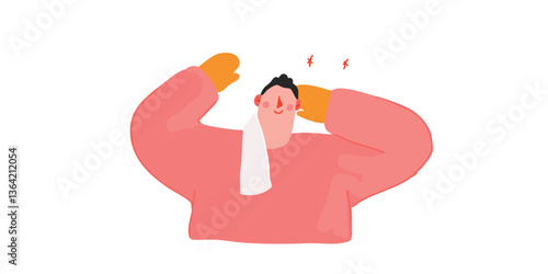 An artistic representation captures a person wiping sweat with a towel, evoking a sense of exertion or fatigue. The image, with its minimalist style, depicts the subject. 