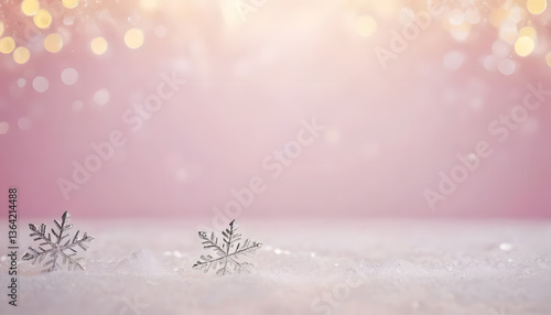 Light pink background with snowflakes natural lighting beautiful and elegant