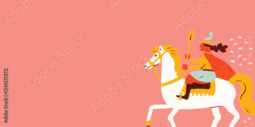 An Illustration of Warrior Riding Horse, A visual representation of strength and valor, a warrior rides a majestic steed across a vibrant background. The image captures the essence of bravery.
