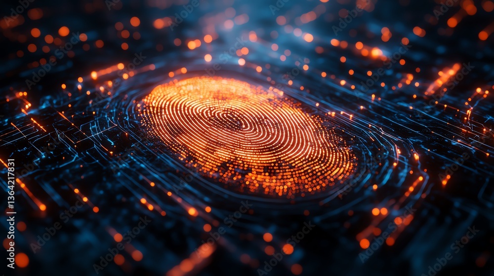 A glowing fingerprint on a dark background A glowing fingerprint on a dark background