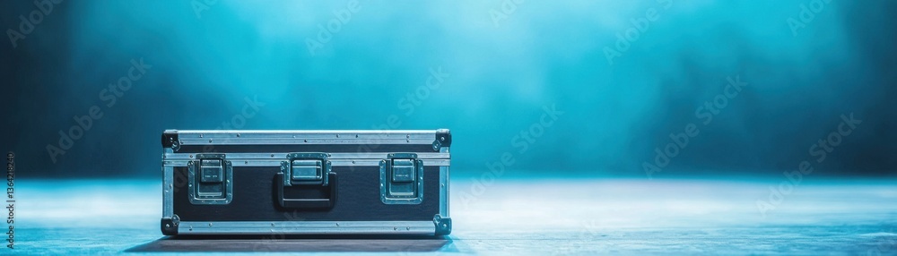 A sleek metal case on a misty surface, conveying professionalism and organization. A sleek metal case on a misty surface, conveying professionalism and organization.