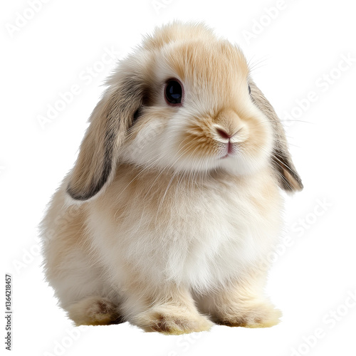 A Lop-eared Bunny: A cute and fluffy lop-eared bunny rabbit sits patiently, showcasing its gentle eyes, soft fur and adorable expression.