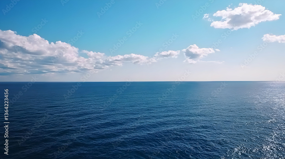 Obraz premium Vibrant Blue Ocean And Sky With White Clouds Under Sunny Day