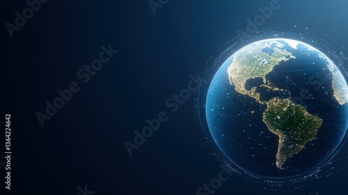 Stunning view of Earth from space, highlighting continents and oceans with a dark, starry background.