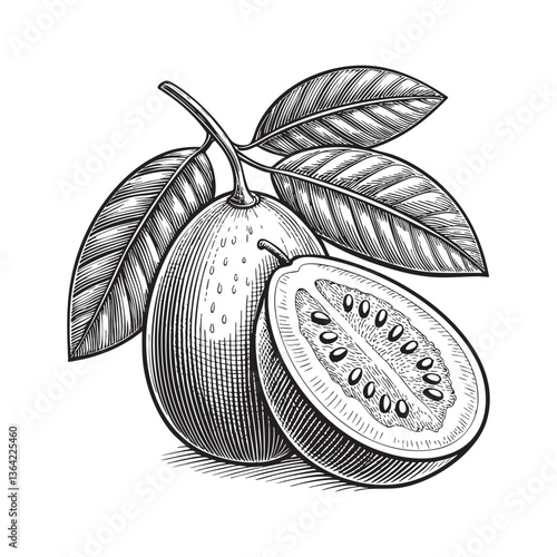 guava engraving vector illustration