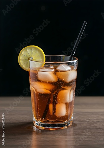 A refreshing glass of iced lemon tea, combining the zesty tang of fresh lemons with the smooth, soothing taste of tea. 