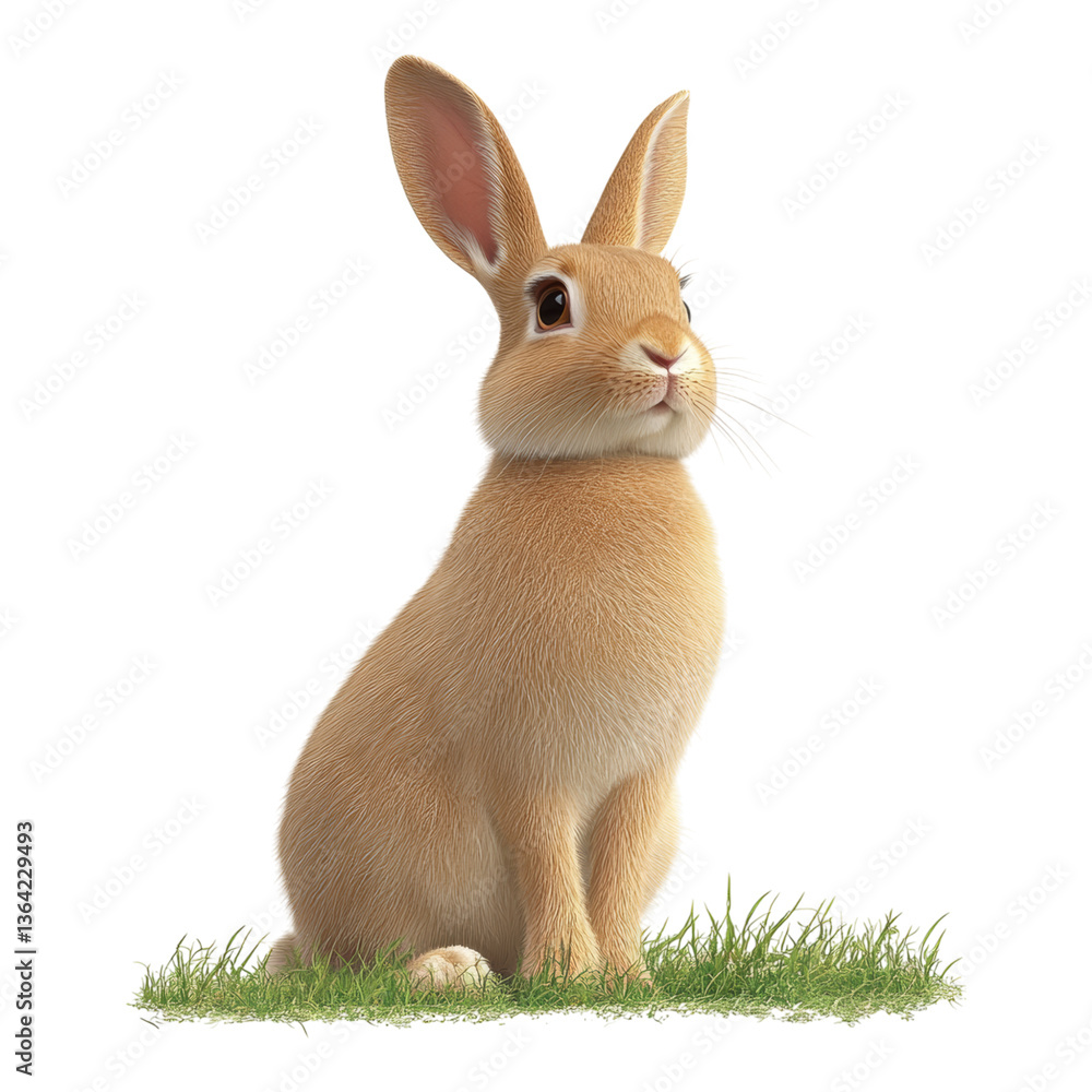 Fototapeta premium Cute Brown Rabbit Sitting on Grass with Curiosity