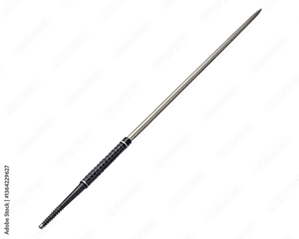 Metallic telescopic baton with textured grip on a transparent background Metallic telescopic baton with textured grip on a transparent background