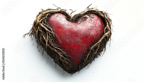 Wallpaper Mural A heart entwined with roots, growing into the earth, symbolizing the journey of emotional growth and selfdiscovery, isolated on white, realistic texture, soft lighting Torontodigital.ca