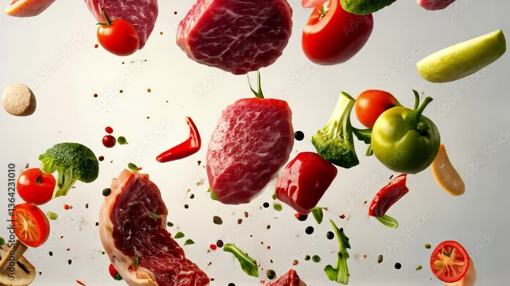 Culinary Explosion: An eye-level view of a dynamic composition ...