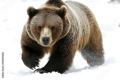 Wallpaper Mural A large brown bear strides confidently through pristine white snow Torontodigital.ca