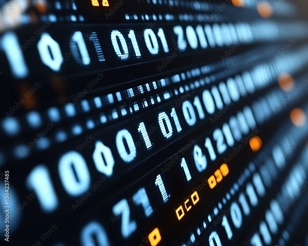 Obraz premium Binary code displays digital information on a dark computer screen