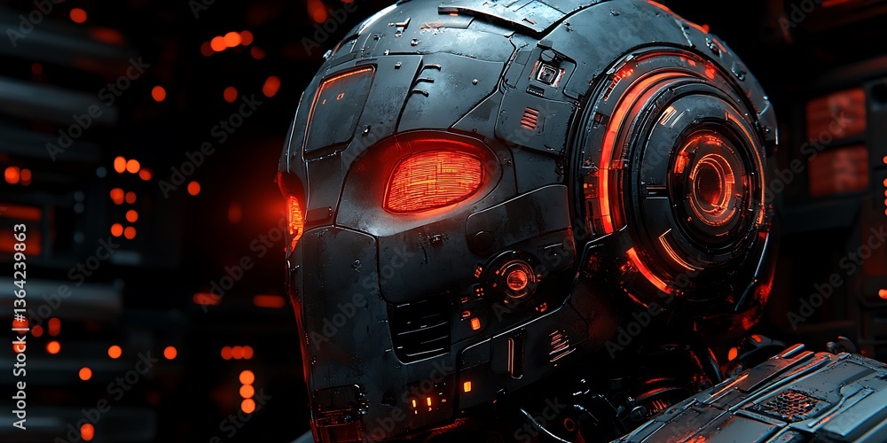 Fototapeta premium A close up view of a futuristic robot with glowing eyes