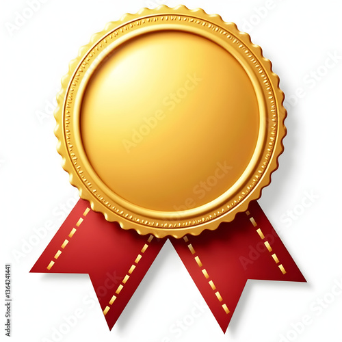 Gold Medal with Red Ribbon | Award Badge Icon | Winner Achievement Symbol