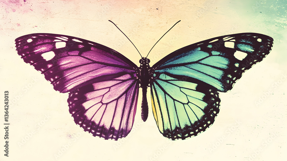 Obraz premium Colorful butterfly wings spread, pastel background, nature art, ideal for decoration