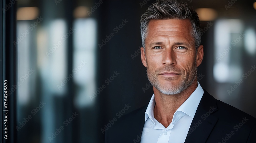 Fototapeta premium A man in a suit and white shirt looking at the camera