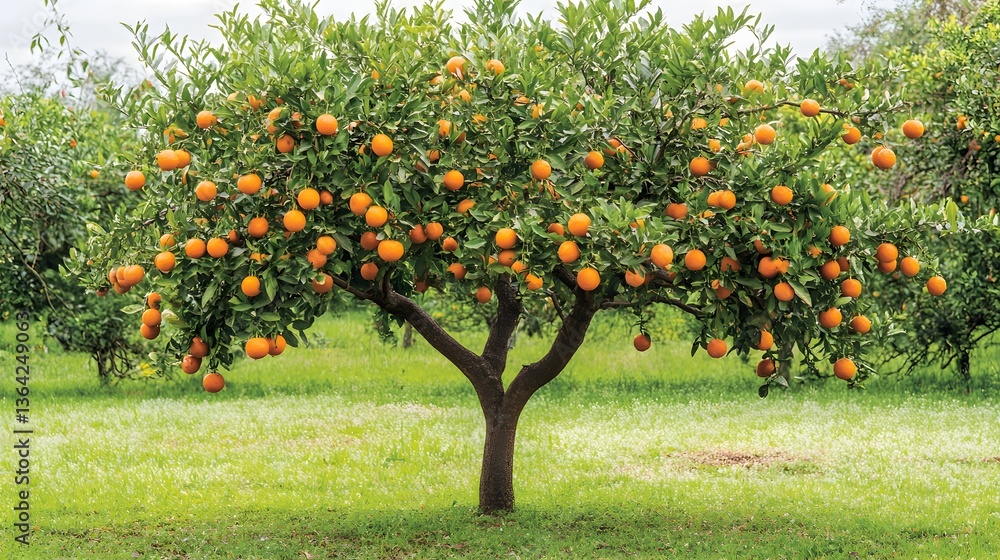 Fototapeta premium Lush Orange Grove Sunny Orchard Harvest of excellence in splendor beyond compare with grace