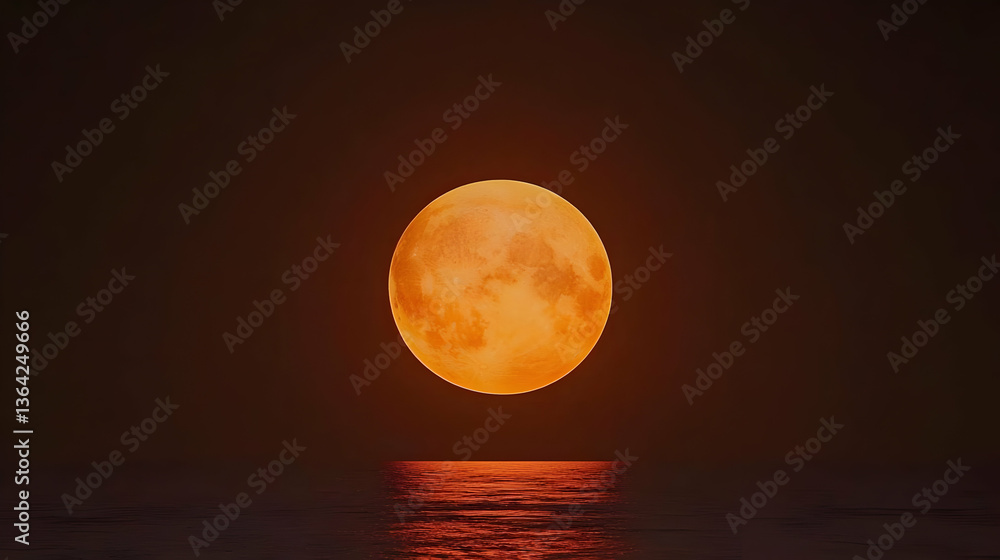 Obraz premium Pixelated Orange Moon Over Water at Sunset
