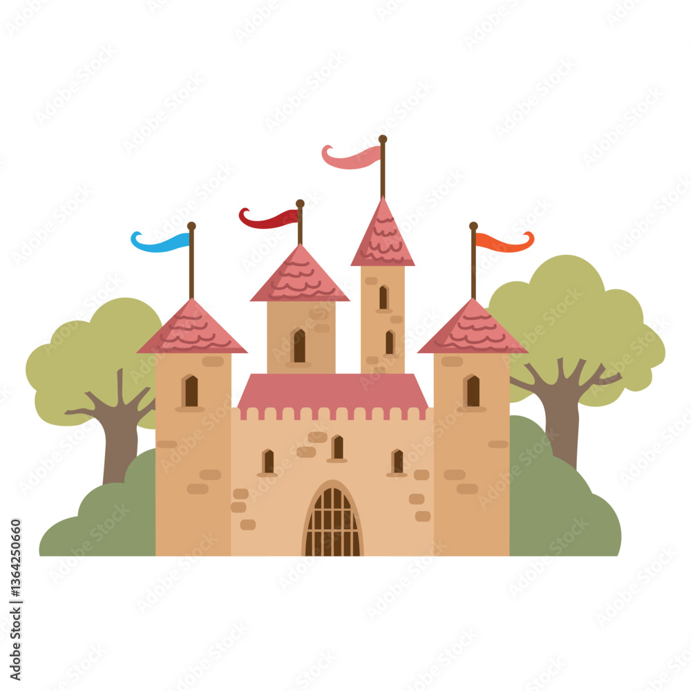 Fototapeta premium Medieval castle vector cartoon illustration