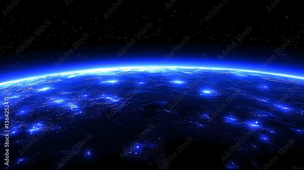 Obraz premium Blue Earth at Night City Lights from Space, Global Illumination