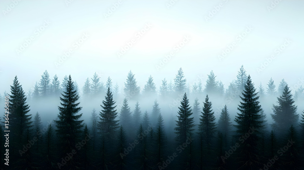 Fototapeta premium Misty Pixelated Pine Forest Landscape