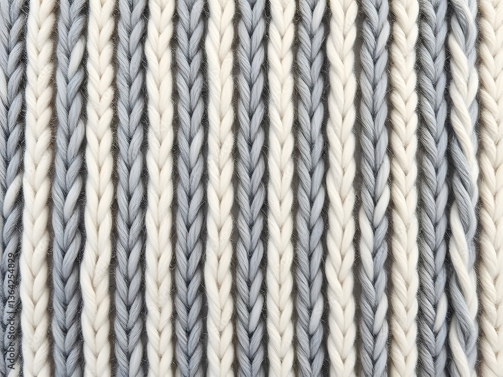 Knitted Fabric Texture in White and Blue Vertical Stripes Textile Craft Background. Knitted Fabric Texture in White and Blue Vertical Stripes Textile Craft Background.