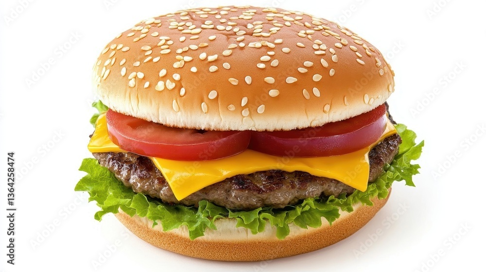 A delicious and classic hamburger with sesame seeds and toppings A delicious and classic hamburger with sesame seeds and toppings