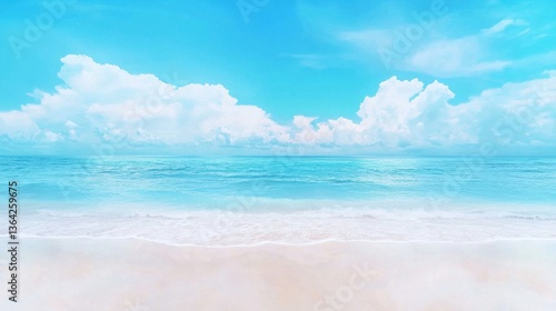 Wallpaper Mural Breathtaking tropical beach landscape with crystal clear turquoise waters soft white sand and a serene cloudscape under a bright blue sky  Peaceful and calming seaside scene perfect for vacation Torontodigital.ca